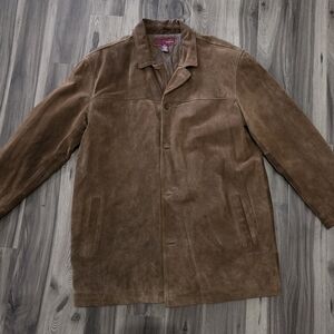 Men's Merona Brand Brown Suede Leather Button-Front Coat